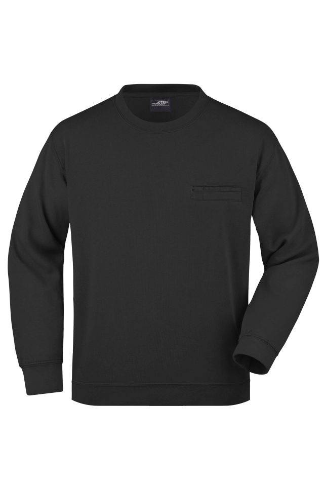 Men's Round Sweat Pocket Klassisches Sweatshirt mit Brusttasche schwarz, Gr. 3XL