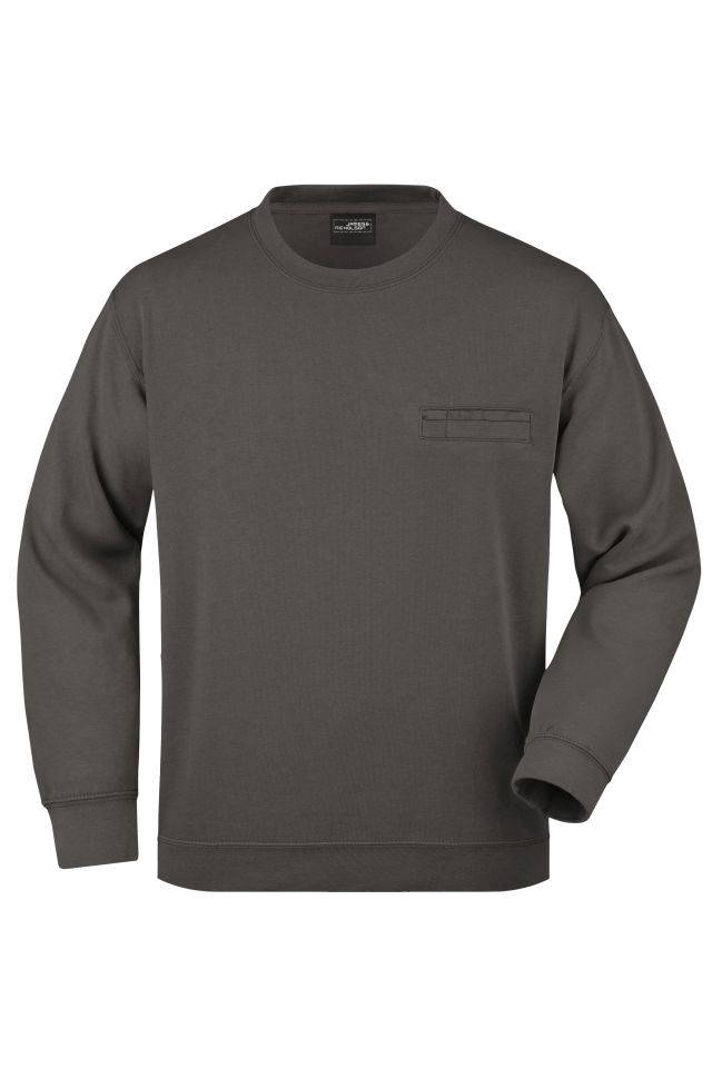 Men's Round Sweat Pocket Klassisches Sweatshirt mit Brusttasche grau, Gr. XL