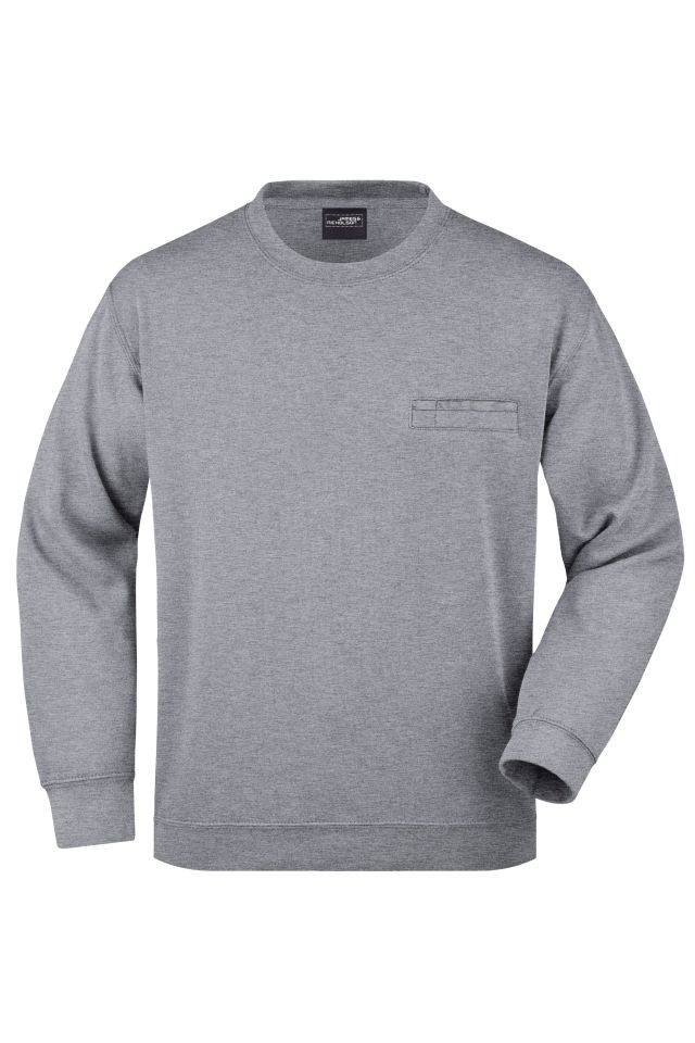 Men's Round Sweat Pocket Klassisches Sweatshirt mit Brusttasche grau, Gr. S