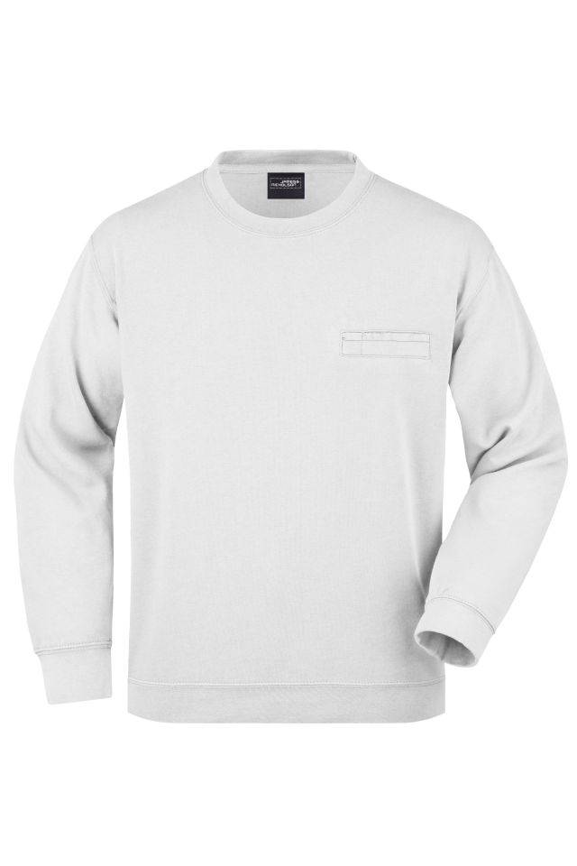 Men's Round Sweat Pocket Klassisches Sweatshirt mit Brusttasche weiß, Gr. M
