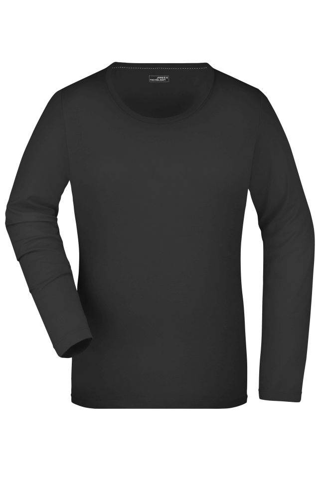 Ladies' Stretch Shirt Long-Sleeved Langarm Shirt aus weichem Elastic-Single-Jersey schwarz, Gr. XL