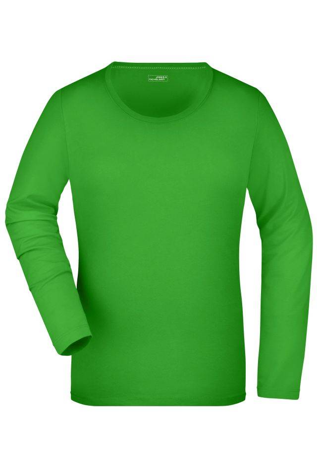 Ladies' Stretch Shirt Long-Sleeved Langarm Shirt aus weichem Elastic-Single-Jersey grün, Gr. L