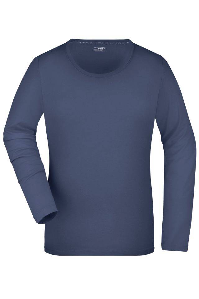 Ladies' Stretch Shirt Long-Sleeved Langarm Shirt aus weichem Elastic-Single-Jersey blau, Gr. XXL