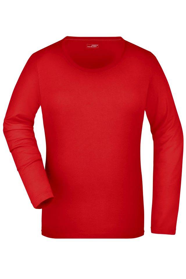 Ladies' Stretch Shirt Long-Sleeved Langarm Shirt aus weichem Elastic-Single-Jersey rot, Gr. S