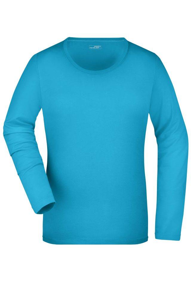 Ladies' Stretch Shirt Long-Sleeved Langarm Shirt aus weichem Elastic-Single-Jersey blau, Gr. S