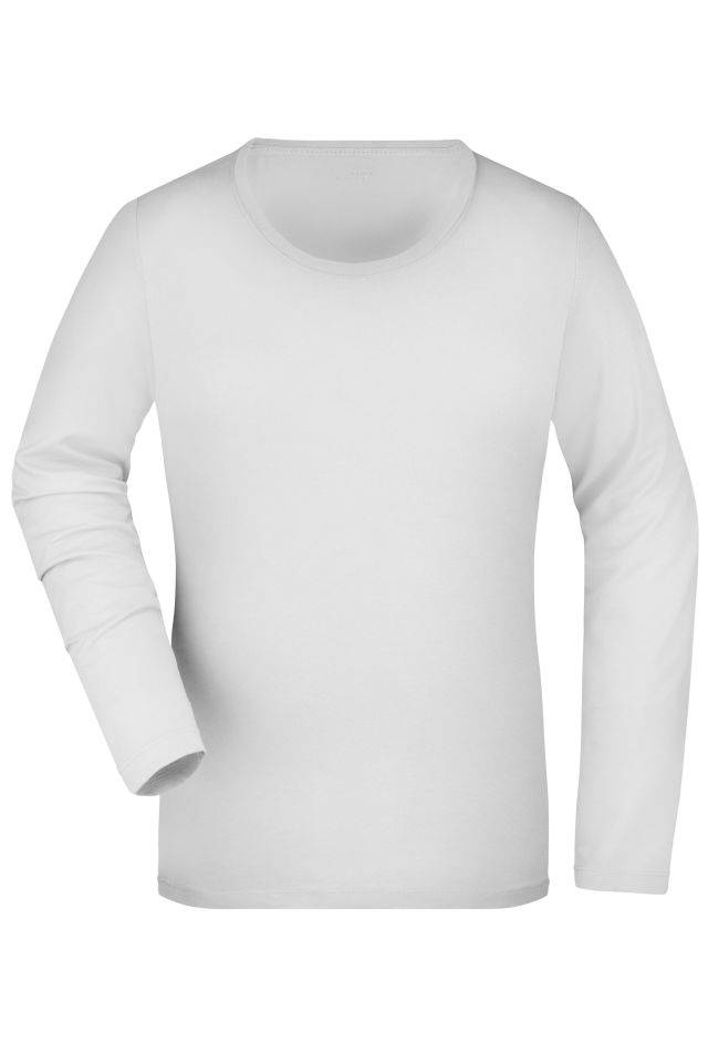 Ladies' Stretch Shirt Long-Sleeved Langarm Shirt aus weichem Elastic-Single-Jersey weiß, Gr. M