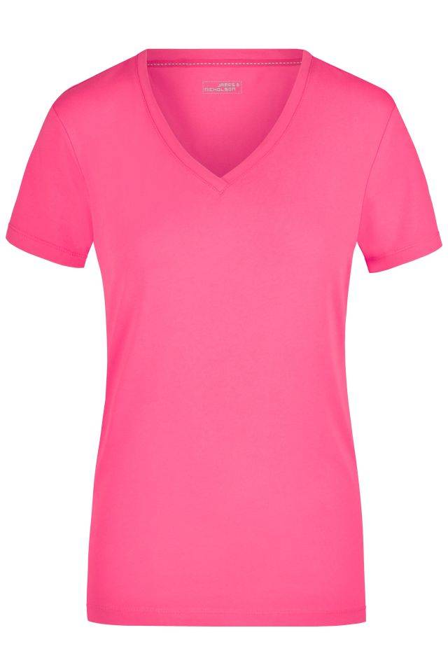 Ladies' Stretch V-T T-Shirt aus weichem Elastic-Single-Jersey pink, Gr. XXL