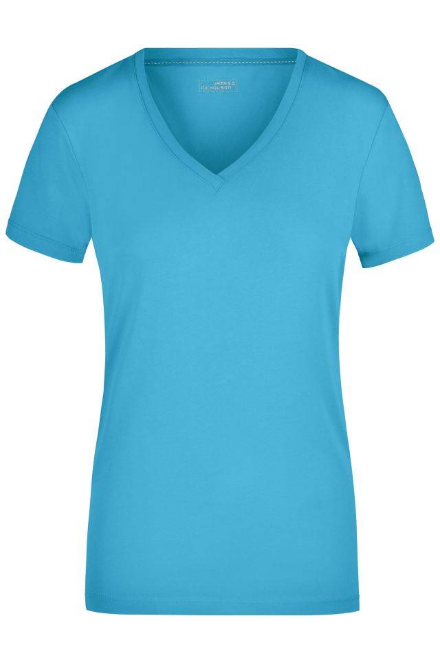 Ladies' Stretch V-T T-Shirt aus weichem Elastic-Single-Jersey blau, Gr. S