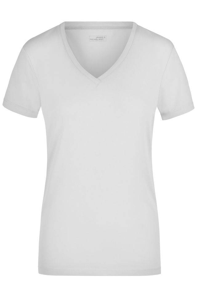 Ladies' Stretch V-T T-Shirt aus weichem Elastic-Single-Jersey weiß, Gr. L