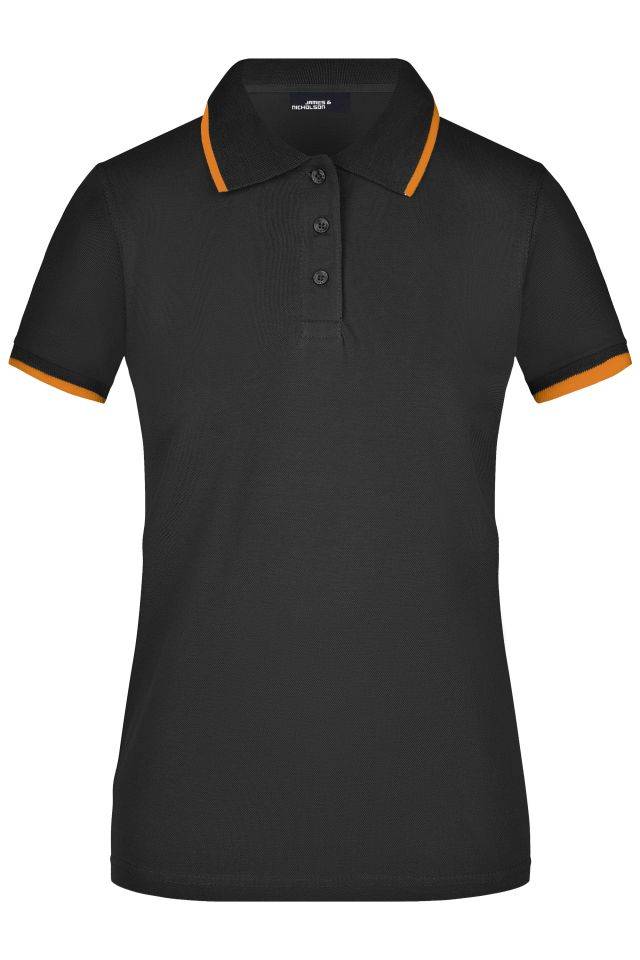 Ladies' Polo Tipping Hochwertiges Piqué-Polohemd mit Kontraststreifen schwarz/orange, Gr. S
