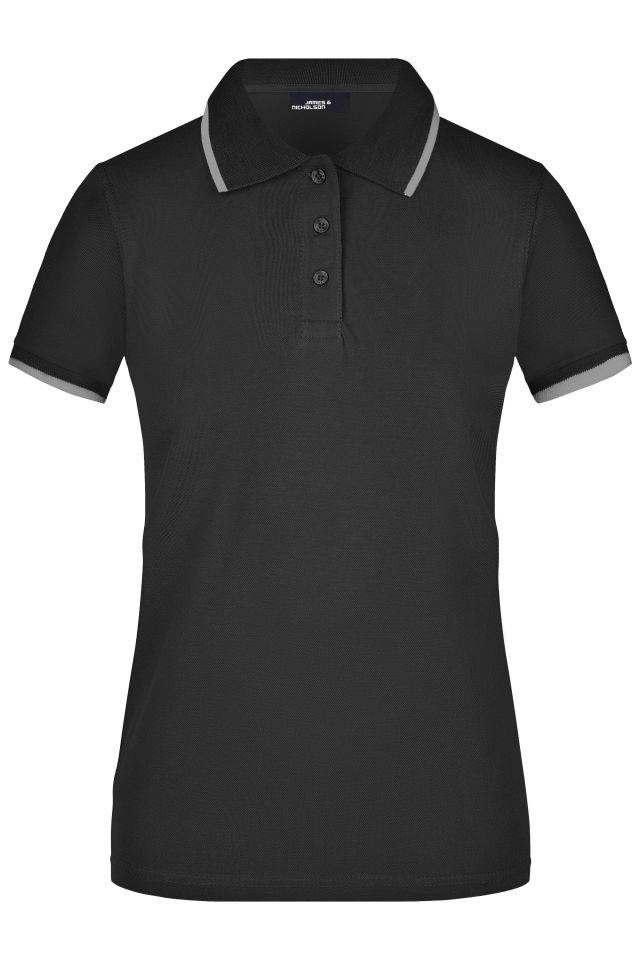 Ladies' Polo Tipping Hochwertiges Piqué-Polohemd mit Kontraststreifen schwarz/grau, Gr. XL