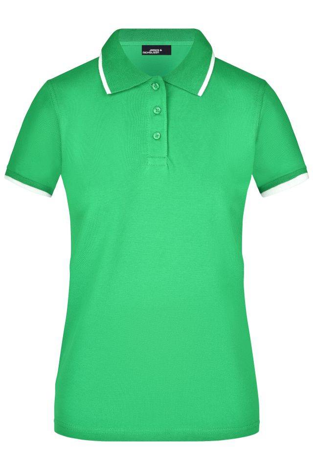 Ladies' Polo Tipping Hochwertiges Piqué-Polohemd mit Kontraststreifen weiß/grün, Gr. M