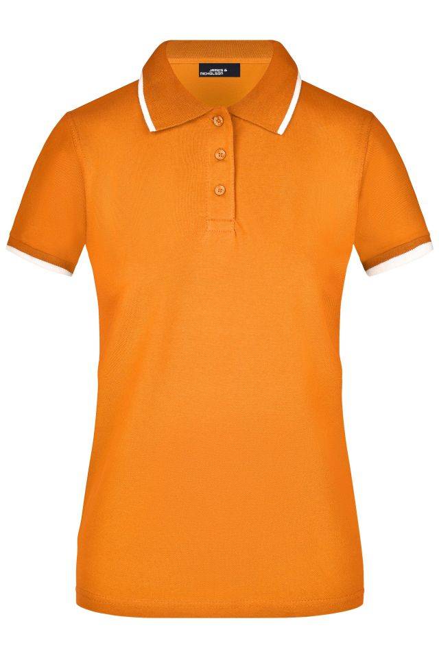 Ladies' Polo Tipping Hochwertiges Piqué-Polohemd mit Kontraststreifen weiß/orange, Gr. XXL