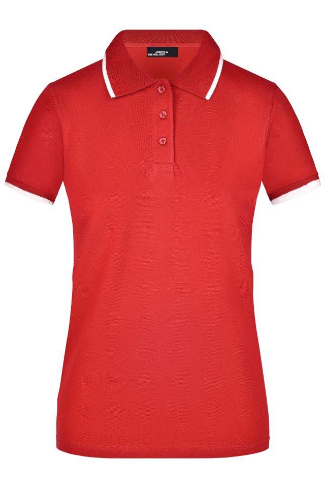 Ladies' Polo Tipping Hochwertiges Piqué-Polohemd mit Kontraststreifen weiß/rot, Gr. XXL