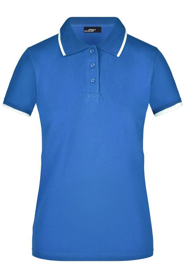 Ladies' Polo Tipping Hochwertiges Piqué-Polohemd mit Kontraststreifen weiß/blau, Gr. M