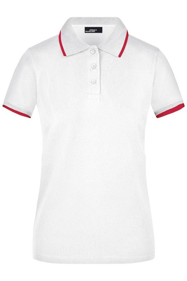 Ladies' Polo Tipping Hochwertiges Piqué-Polohemd mit Kontraststreifen weiß/rot, Gr. S