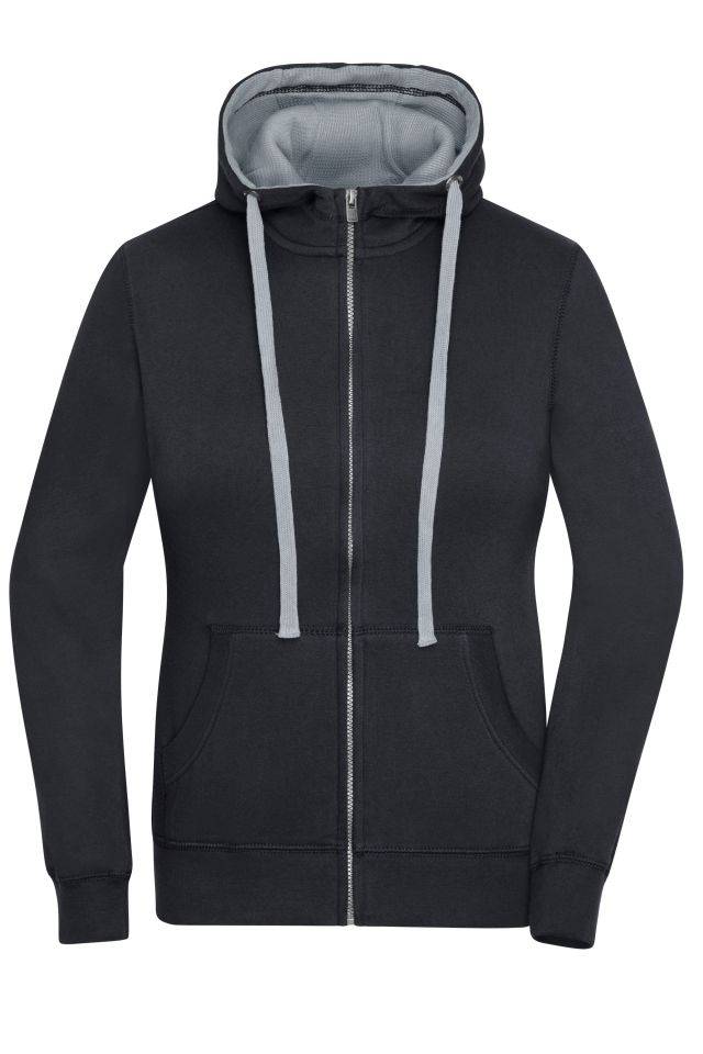 Ladies' Lifestyle Zip-Hoody Sweat-Jacke mit Reißverschluss und Kapuze schwarz/grau, Gr. M