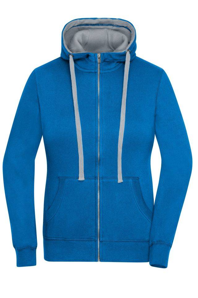 Ladies' Lifestyle Zip-Hoody Sweat-Jacke mit Reißverschluss und Kapuze blau/grau, Gr. XL