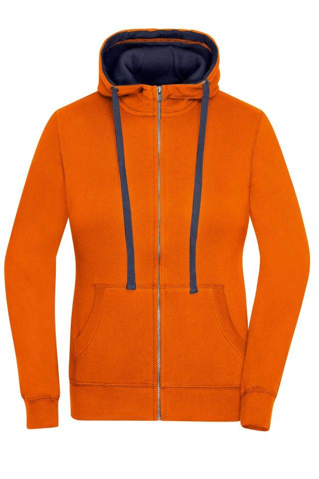 Ladies' Lifestyle Zip-Hoody Sweat-Jacke mit Reißverschluss und Kapuze orange/blau, Gr. XL