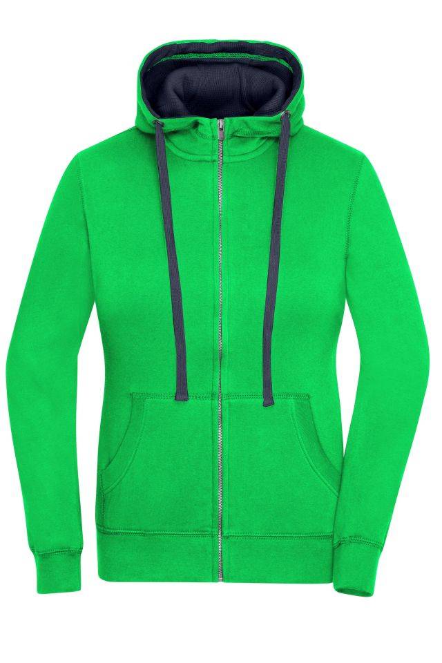 Ladies' Lifestyle Zip-Hoody Sweat-Jacke mit Reißverschluss und Kapuze blau/grün, Gr. S