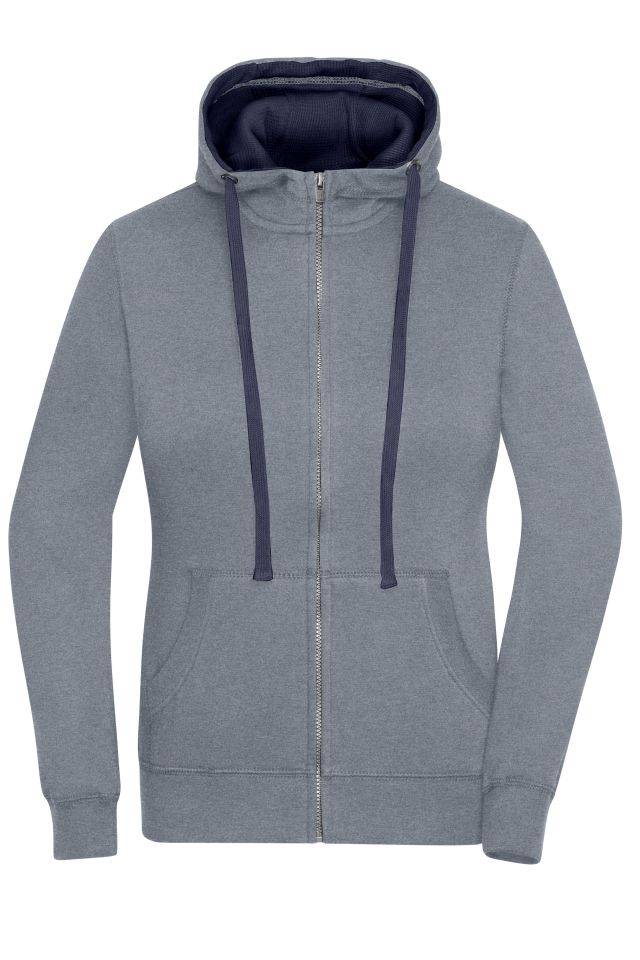 Ladies' Lifestyle Zip-Hoody Sweat-Jacke mit Reißverschluss und Kapuze blau/grau, Gr. S