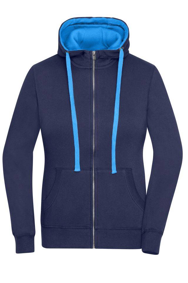 Ladies' Lifestyle Zip-Hoody Sweat-Jacke mit Reißverschluss und Kapuze blau, Gr. M