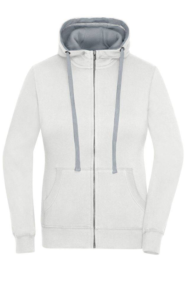 Ladies' Lifestyle Zip-Hoody Sweat-Jacke mit Reißverschluss und Kapuze weiß/grau, Gr. S
