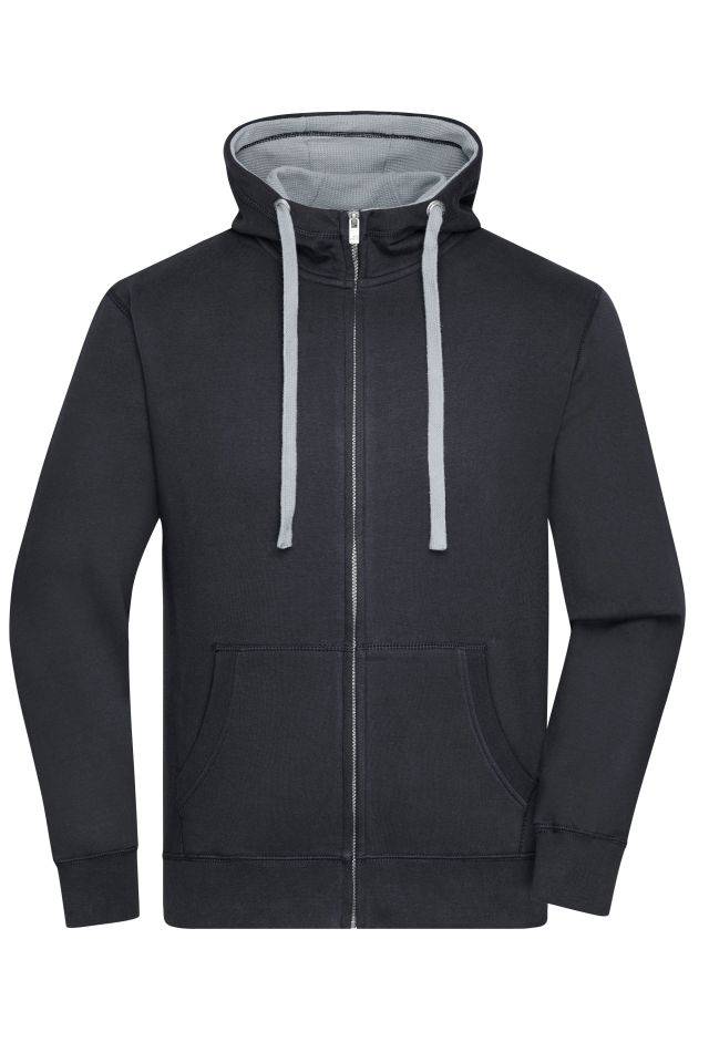 Men's Lifestyle Zip-Hoody Sweat-Jacke mit Reißverschluss und Kapuze schwarz/grau, Gr. M