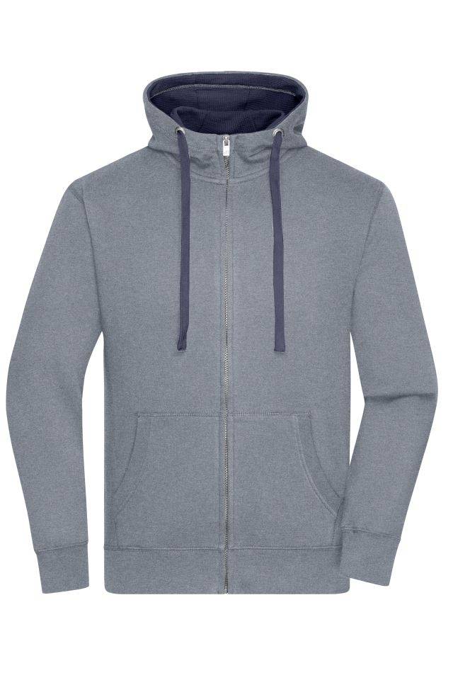 Men's Lifestyle Zip-Hoody Sweat-Jacke mit Reißverschluss und Kapuze blau/grau, Gr. L