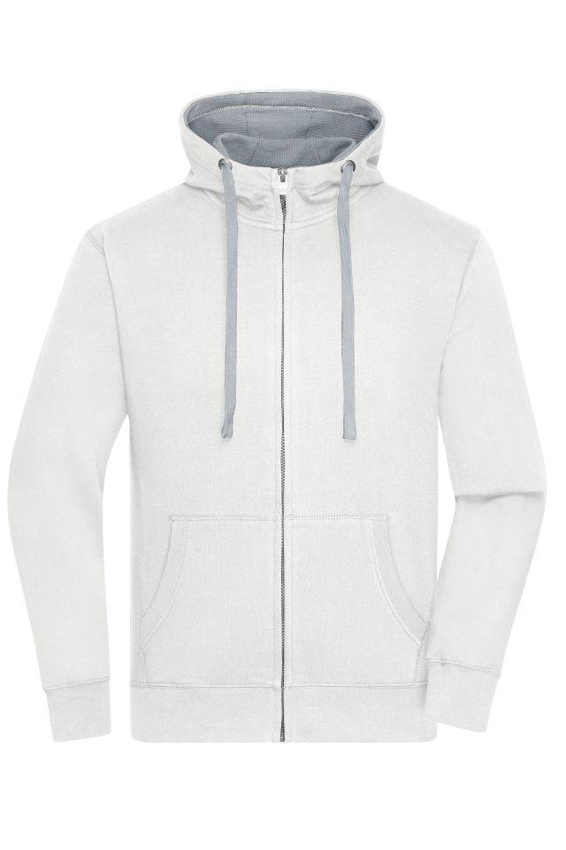 Men's Lifestyle Zip-Hoody Sweat-Jacke mit Reißverschluss und Kapuze weiß/grau, Gr. XL