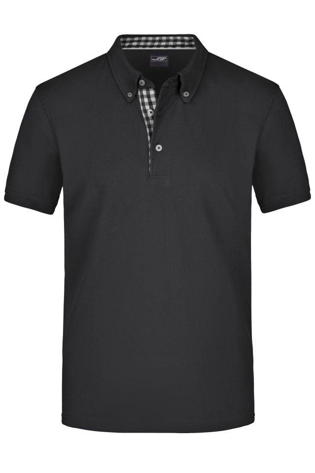 Men's Plain Polo Polo mit Button-Down Kragen schwarz/weiß, Gr. M
