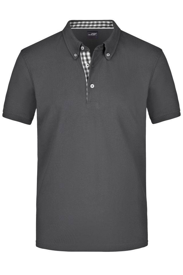 Men's Plain Polo Polo mit Button-Down Kragen grau/weiß, Gr. 3XL