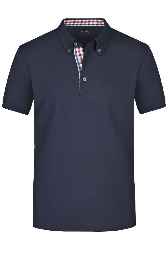 Men's Plain Polo Polo mit Button-Down Kragen blau/weiß/rot, Gr. L