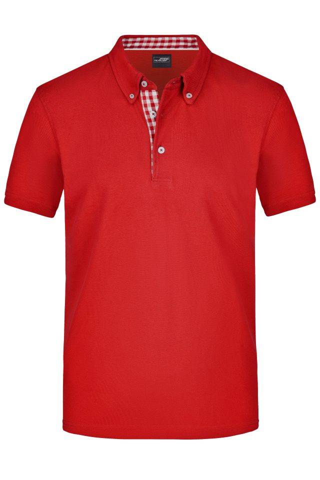 Men's Plain Polo Polo mit Button-Down Kragen weiß/rot, Gr. L