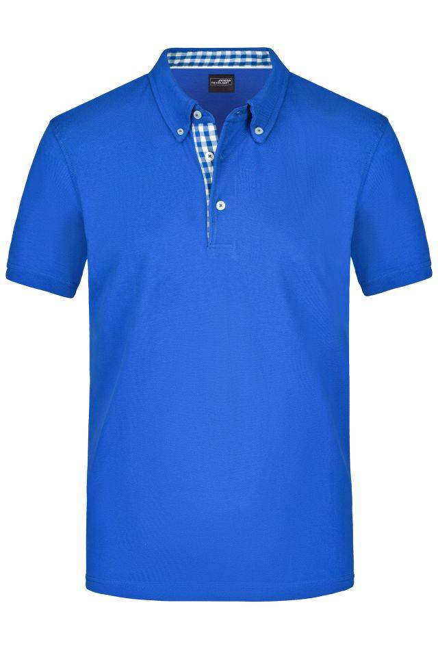 Men's Plain Polo Polo mit Button-Down Kragen blau/weiß, Gr. L