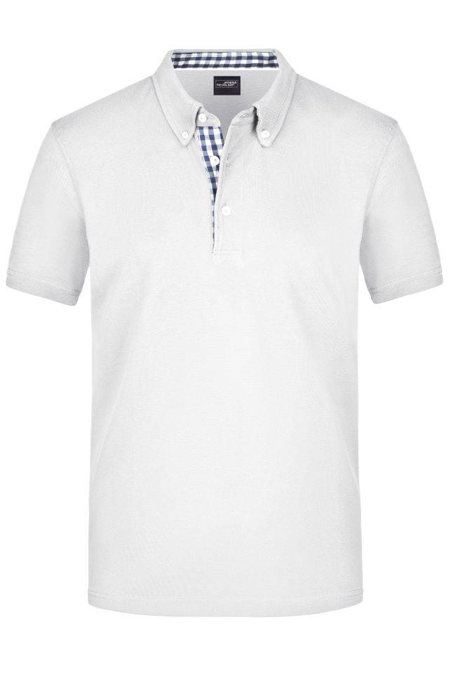 Men's Plain Polo Polo mit Button-Down Kragen weiß/blau, Gr. S