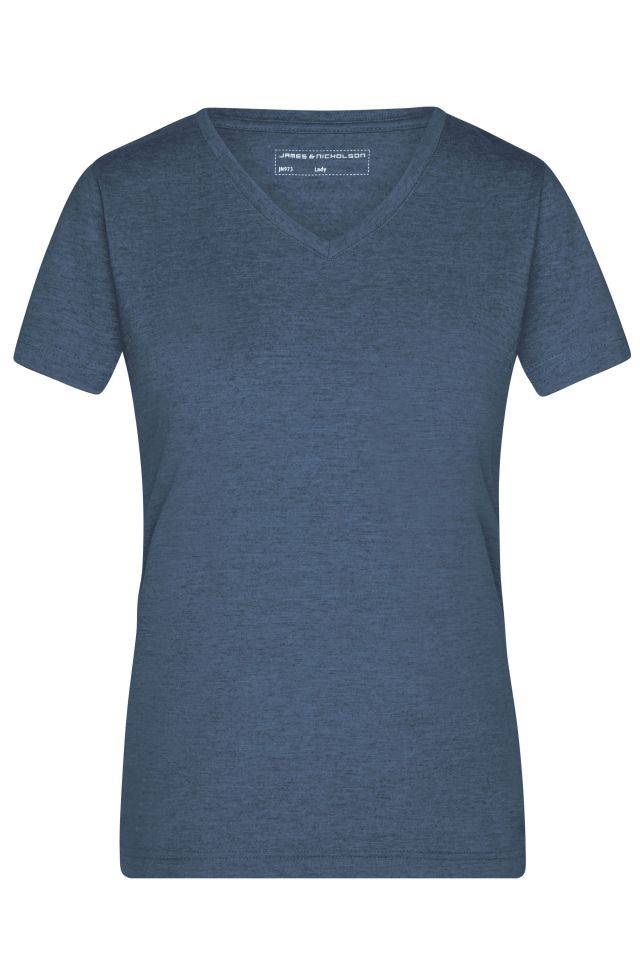 Ladies' Heather T-Shirt Modisches T-Shirt mit V-Ausschnitt blau, Gr. S