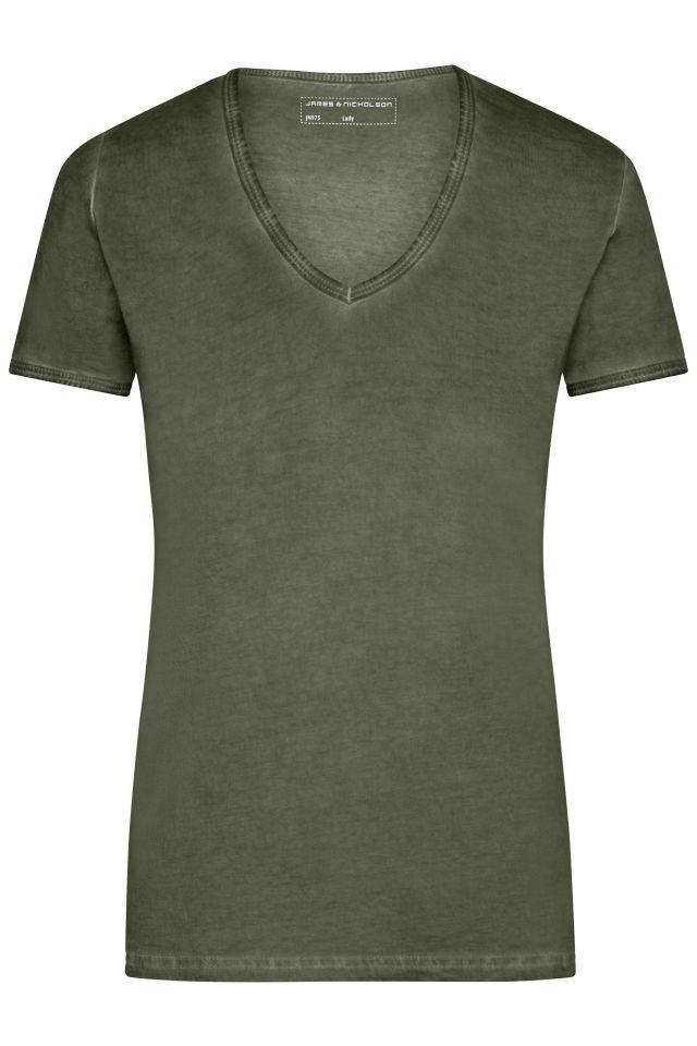 Ladies' Gipsy T-Shirt Trendiges T-Shirt mit V-Ausschnitt braun/oliv, Gr. XXL