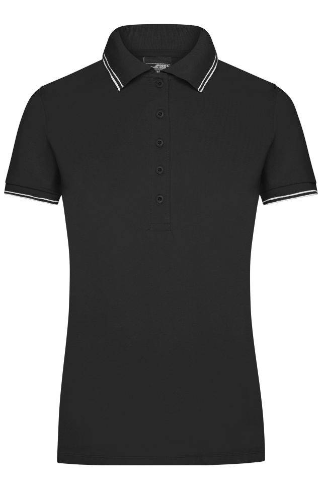 Ladies' Polo Polo in elastischer Piqué-Qualität weiß/schwarz, Gr. L