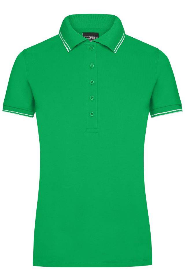 Ladies' Polo Polo in elastischer Piqué-Qualität grün/weiß, Gr. M
