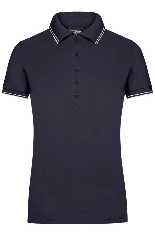 Ladies' Polo Polo in elastischer Piqué-Qualität weiß/blau, Gr. S