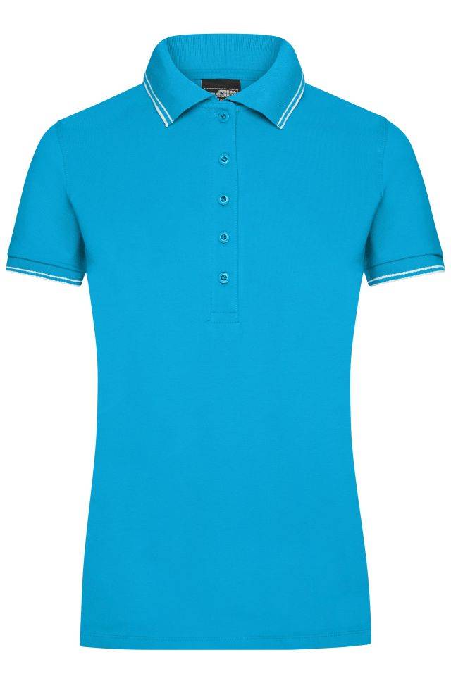 Ladies' Polo Polo in elastischer Piqué-Qualität weiß/blau, Gr. XXL