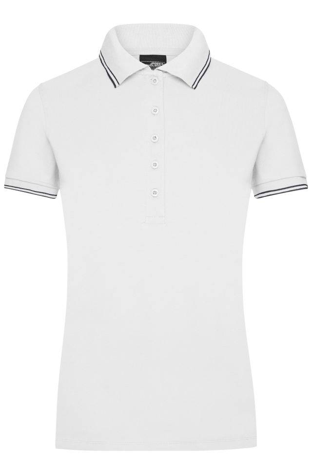 Ladies' Polo Polo in elastischer Piqué-Qualität weiß/blau, Gr. S