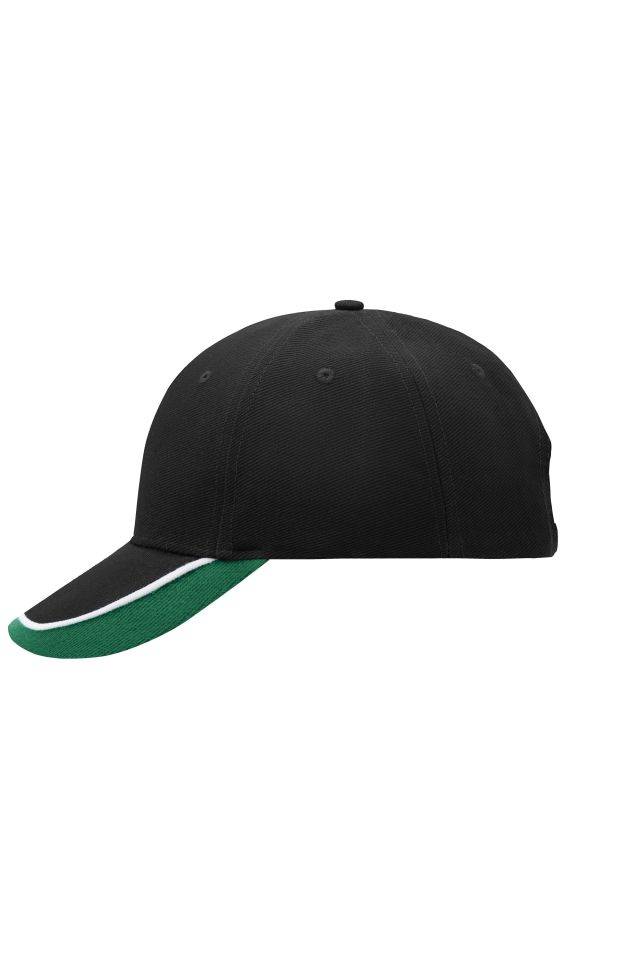 Half-Pipe Sandwich Cap 6 Panel Cap mit extravaganter, dreifarbiger Sandwich-Lösung weiß/schwarz/grün, Gr. one size