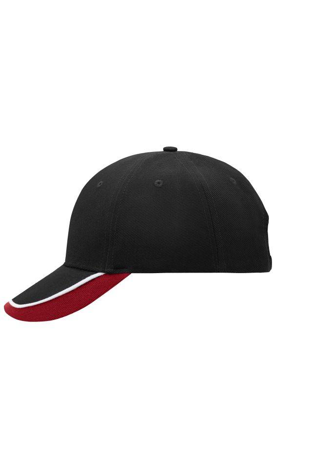 Half-Pipe Sandwich Cap 6 Panel Cap mit extravaganter, dreifarbiger Sandwich-Lösung weiß/schwarz/rot, Gr. one size