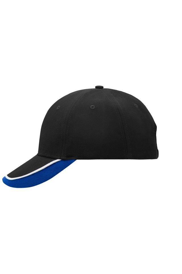 Half-Pipe Sandwich Cap 6 Panel Cap mit extravaganter, dreifarbiger Sandwich-Lösung weiß/schwarz/blau, Gr. one size