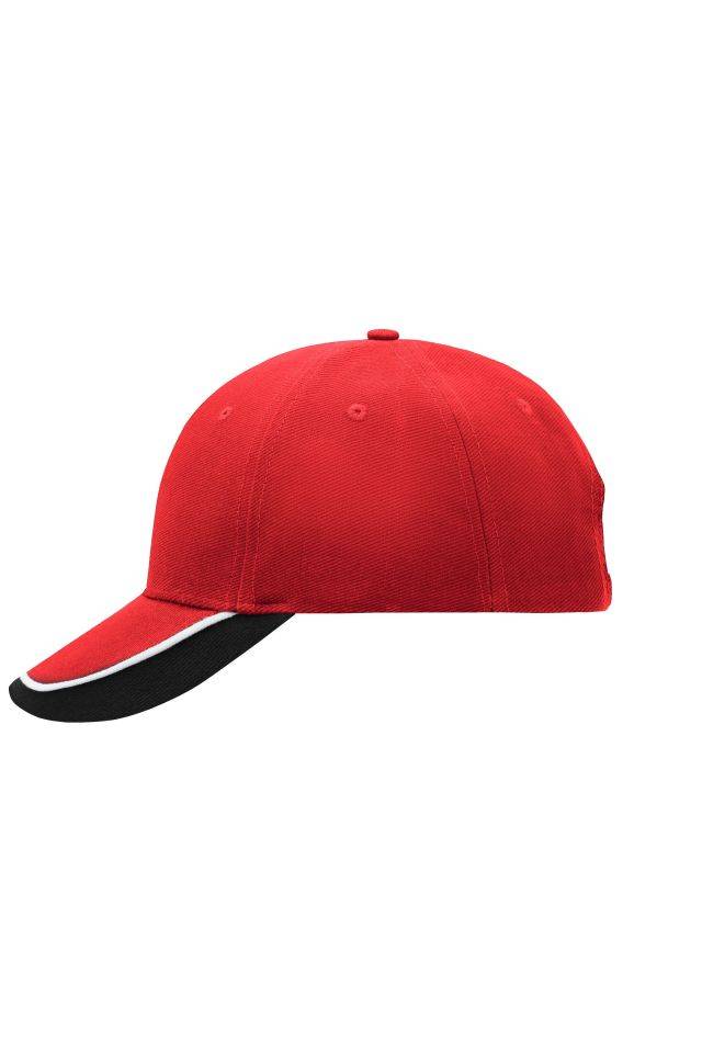 Half-Pipe Sandwich Cap 6 Panel Cap mit extravaganter, dreifarbiger Sandwich-Lösung weiß/schwarz/rot, Gr. one size