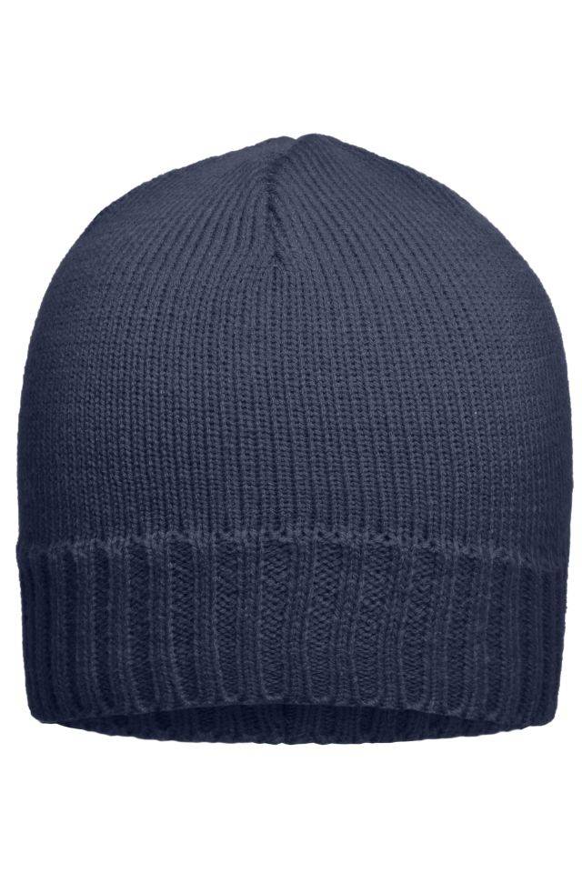 Rib-Beanie Enganliegende Strickmütze mit geripptem Rand blau, Gr. one size