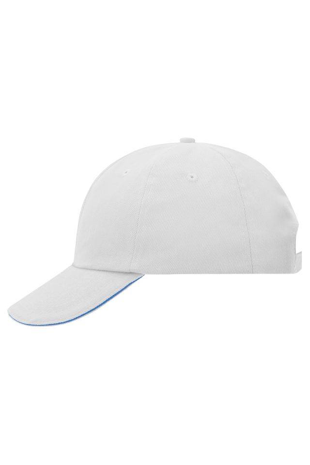 6 Panel Raver Sandwich Cap Klassisches Allround-Cap mit kontrastfarbigem Sandwich weiß/blau, Gr. one size