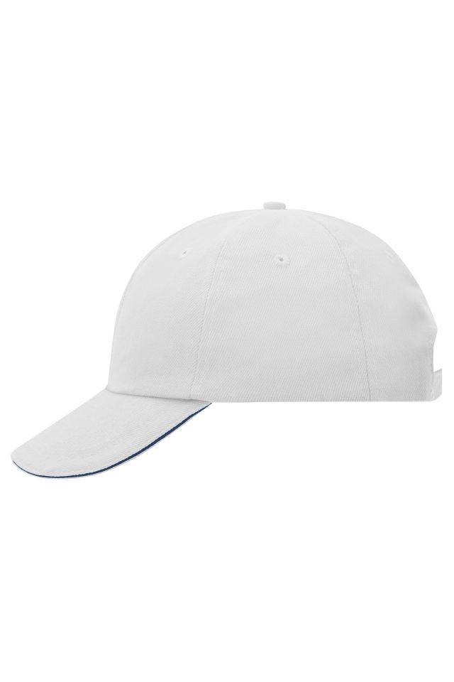 6 Panel Raver Sandwich Cap Klassisches Allround-Cap mit kontrastfarbigem Sandwich weiß/blau, Gr. one size